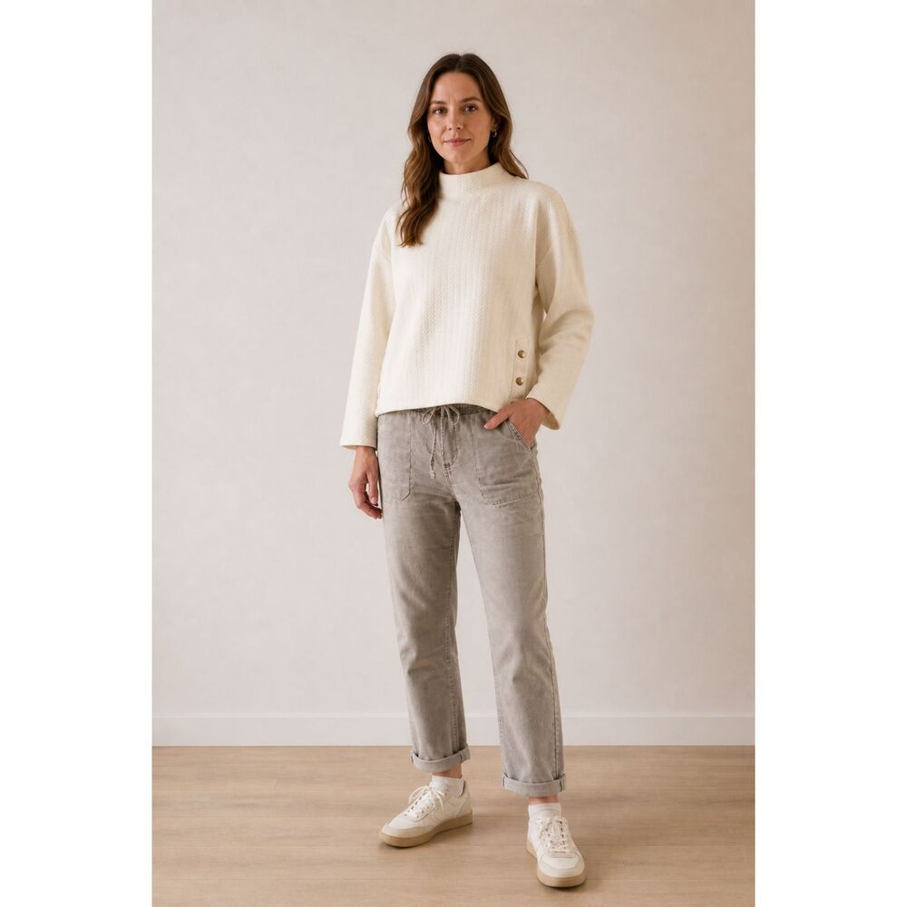 Workshop Republic Clothing Cream Textured Sweater Top Snap Detail Size Large